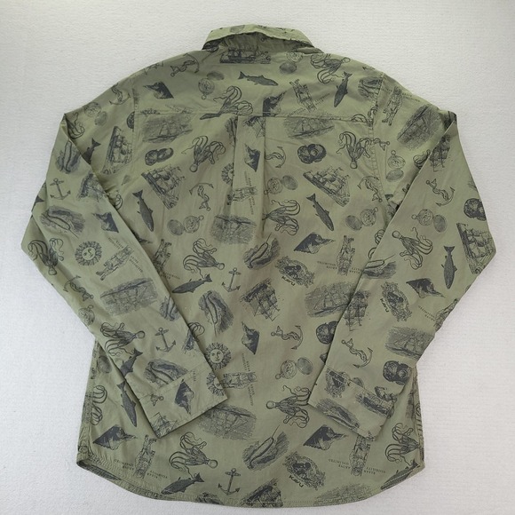 Kavu Shirt Men Small Olive Green Nautical Hootenanny All Over Print Kraken Diver - Picture 11 of 13
